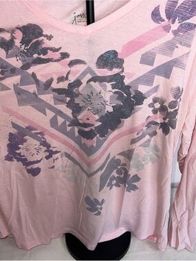 Pink Floral Graphic V-Neck Long Sleeve Top